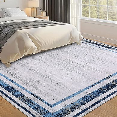 Garvee Modern Mottled Border Printed Area RugWashable Stain Resistant Carpet for Living room Kitchen