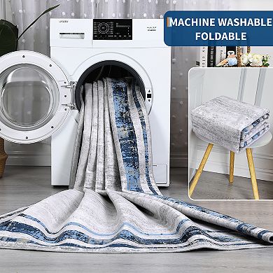 Garvee Modern Mottled Border Printed Area RugWashable Stain Resistant Carpet for Living room Kitchen