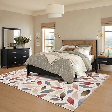 Garvee Washable Modern Leaf Pattern Area Rug StainResistant Carpet for Bedroom Kitchen