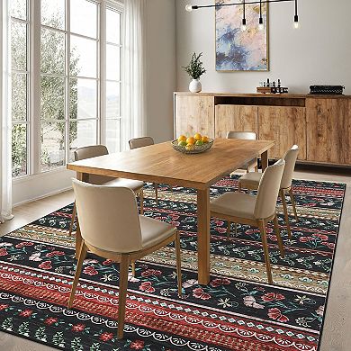 Garvee Modern Striped Area Rug with Blossoming Flowers Perfect for Living room Kitchen