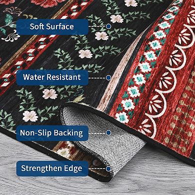 Garvee Modern Striped Area Rug with Blossoming Flowers Perfect for Living room Kitchen