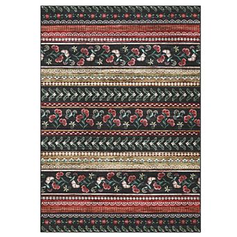 Garvee Modern Striped Area Rug with Blossoming Flowers Perfect for Living room Kitchen