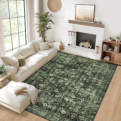 Garvee Vintage Floral Area Rug Machine Washable Non Slip Stain Resistant Carpet for Living Room