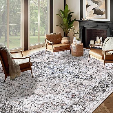 Garvee Machine Washable Vintage Distressed Floral Printed Area Rug for Living Room