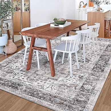 Garvee Machine Washable Vintage Distressed Floral Printed Area Rug for Living Room