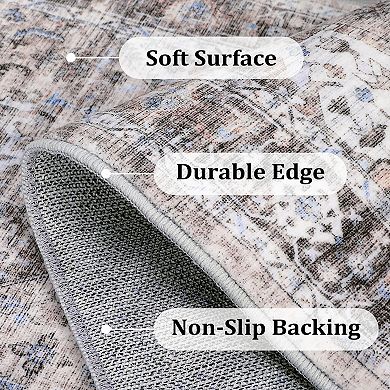 Garvee Machine Washable Vintage Distressed Floral Printed Area Rug for Living Room