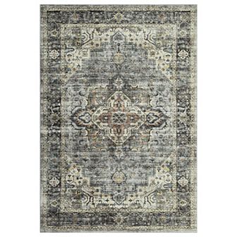 Garvee Machine Washable Vintage Distressed Floral Printed Area Rug for Living Room