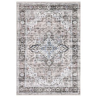 Garvee Machine Washable Vintage Distressed Floral Printed Area Rug for Living Room