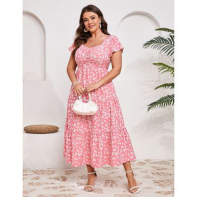 Plus Short Sleeve Floral Maxi Dress main image 0
