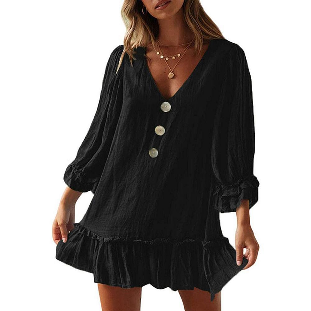 Spring/Summer Dress for Women Solid Collar Long Sleeve Panel Pleated Long Dresses Female Dress Women Clothing Streetwear Robe main image 1