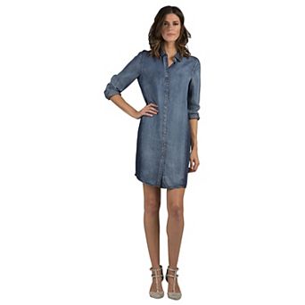 Women's SP Tencel Chambray Two-Toned Long Sleeve Shirt Dress