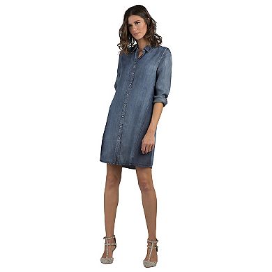 Women's SP Tencel Chambray Two-Toned Long Sleeve Shirt Dress