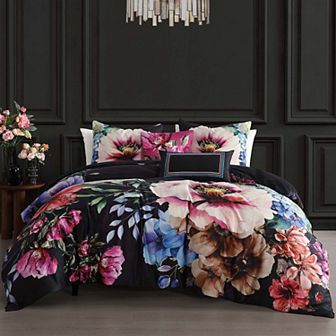 Bebejan Black Night Poppies 100% Cotton Sateen 5 pc Reversible Comforter Set