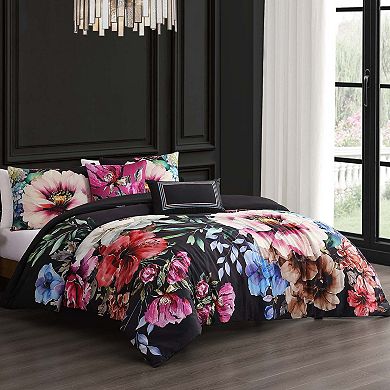 Bebejan Black Night Poppies 100% Cotton Sateen 5 Piece Reversible Comforter Set