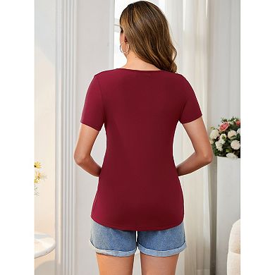 Women's Maternity Short Sleeve Crewneck Pleated Design Tiered Waist Maternity T-Shirt Top