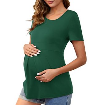 Women's Maternity Short Sleeve Crewneck Pleated Design Tiered Waist Maternity T-Shirt Top