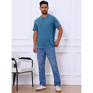 Men's Henley T-Shirts Casual Summer Short Sleeves Button Basic Tee
