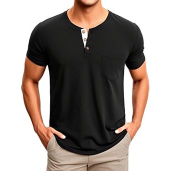 Men's Henley T-Shirts Casual Summer Short Sleeves Button Basic Tee