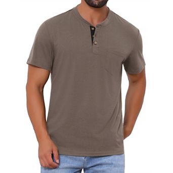 Men's Henley T-Shirts Casual Summer Short Sleeves Button Basic Tee