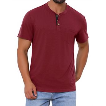 Men's Henley T-Shirts Casual Summer Short Sleeves Button Basic Tee