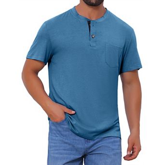 Men's Henley T-Shirts Casual Summer Short Sleeves Button Basic Tee