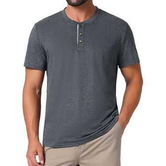 Men's Henley T-Shirts Casual Summer Short Sleeves Button Basic Tee