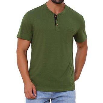 Men's Henley T-Shirts Casual Summer Short Sleeves Button Basic Tee