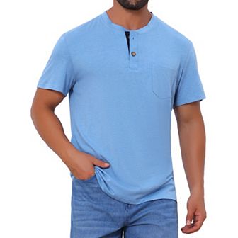 Men's Henley T-Shirts Casual Summer Short Sleeves Button Basic Tee