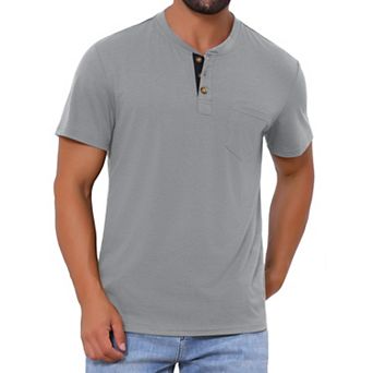 Men's Henley T-Shirts Casual Summer Short Sleeves Button Basic Tee