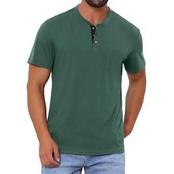 Men's Henley T-Shirts Casual Summer Short Sleeves Button Basic Tee