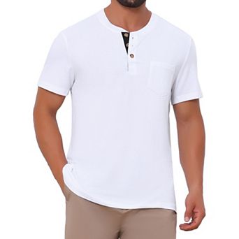 Men's Henley T-Shirts Casual Summer Short Sleeves Button Basic Tee