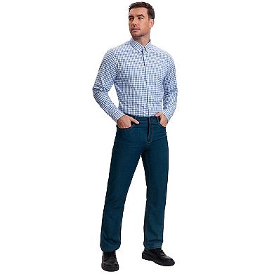 Men's Plaid Long Sleeved Button Down Checked Dress Shirts