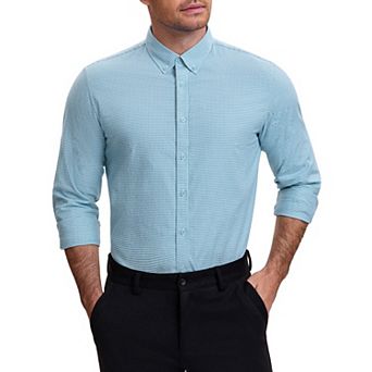 Men's Plaid Long Sleeved Button Down Checked Dress Shirts