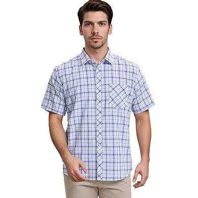 Men's Plaid Shirts Short Sleeved Button Down Classic Business Checked Dress Shirt