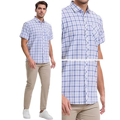 Men's Plaid Shirts Short Sleeved Button Down Classic Business Checked Dress Shirt