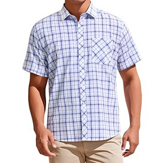 Men's Plaid Shirts Short Sleeved Button Down Classic Business Checked Dress Shirt