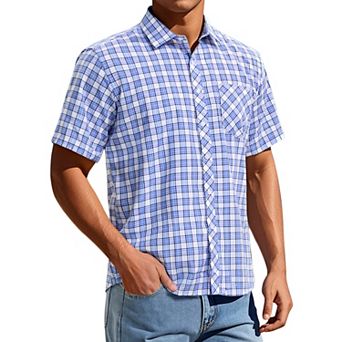 Men's Plaid Shirts Short Sleeved Button Down Classic Business Checked Dress Shirt