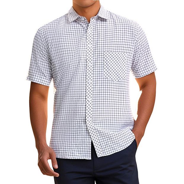 Men's Plaid Shirts Short Sleeved Button Down Classic Business Checked Dress  Shirt