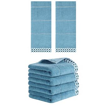 6 Pack Striped Checked Hand Towels, Absorbent Soft Decorative Towel 14"x30"
