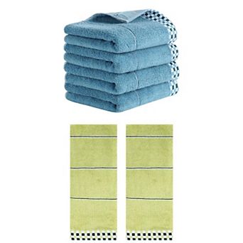 6 Pack Striped Checked Hand Towels, Absorbent Soft Decorative Towel 14"x30"