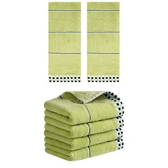 6 Pack Striped Checked Hand Towels, Absorbent Soft Decorative Towel 14"x30"