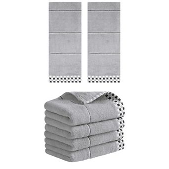 6 Pack Striped Checked Hand Towels, Absorbent Soft Decorative Towel 14"x30"