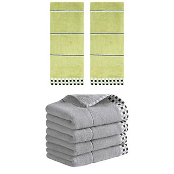 6 Pack Striped Checked Hand Towels, Absorbent Soft Decorative Towel 14"x30"