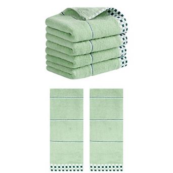 6 Pack Striped Checked Hand Towels, Absorbent Soft Decorative Towel 14"x30"
