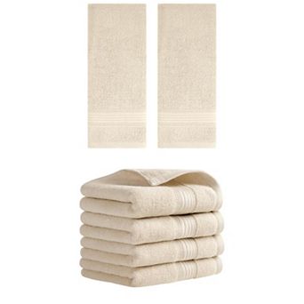 6 Pack Solid Striped Hand Towel Set 13"x29" Cotton Soft Absorbent Towels