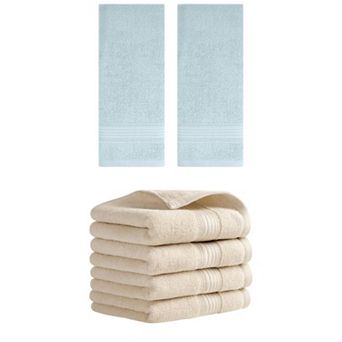 6 Pack Solid Striped Hand Towel Set 13"x29" Cotton Soft Absorbent Towels