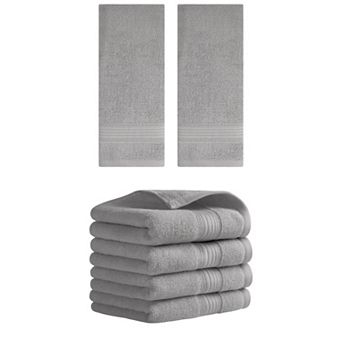 6 Pack Solid Striped Hand Towel Set 13"x29" Cotton Soft Absorbent Towels