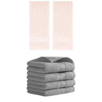 6 Pack Solid Striped Hand Towel Set 13"x29" Cotton Soft Absorbent Towels