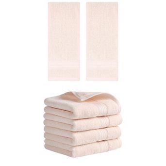 6 Pack Solid Striped Hand Towel Set 13"x29" Cotton Soft Absorbent Towels