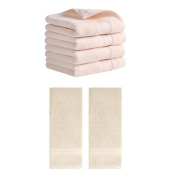 6 Pack Solid Striped Hand Towel Set 13"x29" Cotton Soft Absorbent Towels